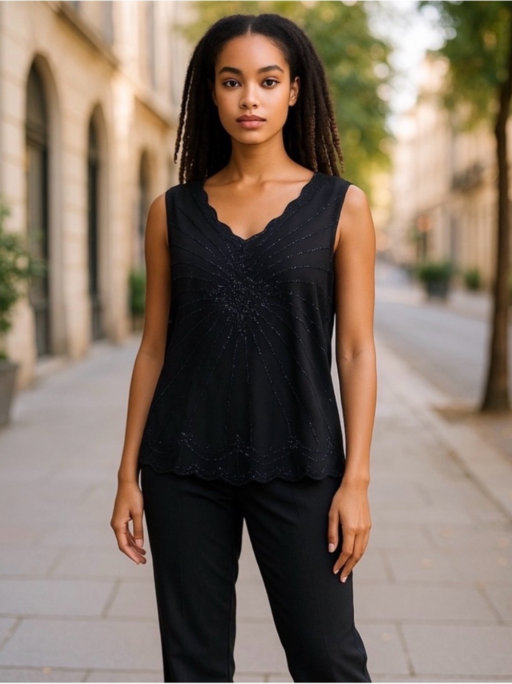 dressbarn Black Beaded V-Neck Sleeveless Camisole Sz 2X